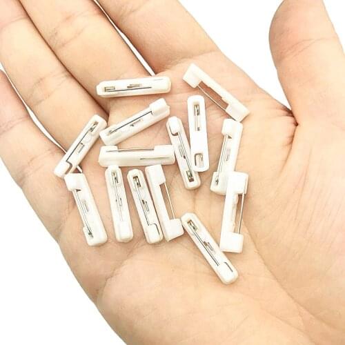 30pcs/pack White Plastic Brooch Locking Pin Back Bar Pins Clasps Glue on Base Setting Garment Supply