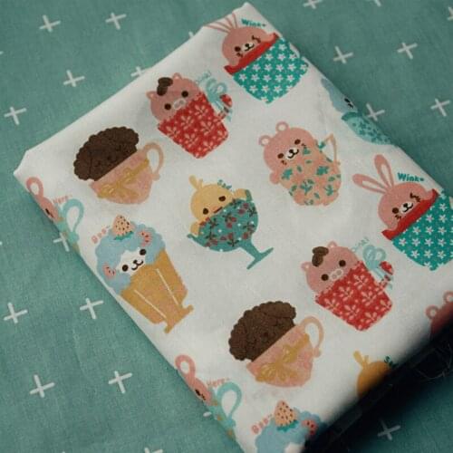 160x50cm Afternoon Tea Cake Cup Rabbit Twill Cotton Sewing Fabric, Making Childrens Clothing Apparel Cloth