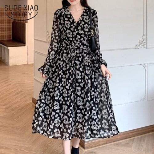 2021 Spring Summer New Dress Women Vestido Sexy Print Plus Size Woman Evening Dress Party Long Sleeve V-Neck Long Dresses 13492