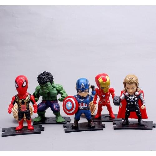 5pcs/set Avengers Infinity War Iron Man Captain America Dolls Spiderman Hulk PVC Anime Figures Toys Cake Decoration Model Gifts