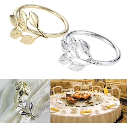 6pcs/lot Maple Leaves Napkin Rings Gold Silver Christening Bangle Napkin Holder Wedding Gifts Baptismal Party Decor Table Layout