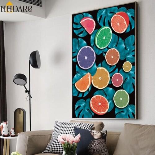 Abstract Style Fruit Orange Green Leaves Posters and Prints Canvas Painting Wall Art Wall Pictures for Hallway Home Decor