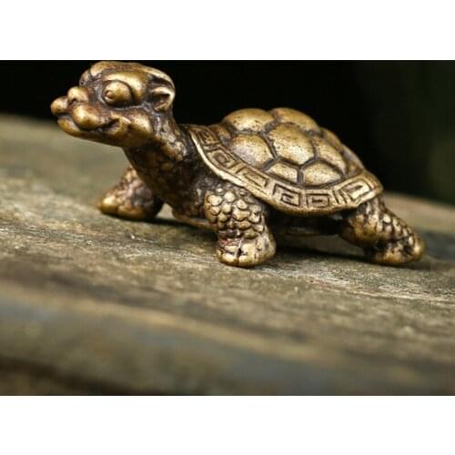 Antique Bronze Solid Pocket Longevity Turtle Miniature Figurines Office Desk Ornament Copper Animal Crafts Home Decorations Gift