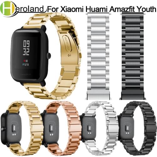 20mm Bracelet Wrist Band for Amazfit Steel Belt Strap for Xiaomi Huami Amazfit Bip Youth Smart Watch Strap Metal Stainless Steel