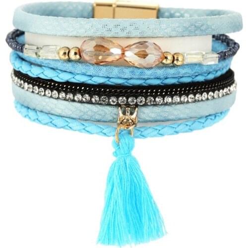 ORNAPEADIA New Ethnic Style Tassel Bracelet Bohemian Multi-layer Crystal Magnetic Buckle Fashion Jewelry Personality Bracelet