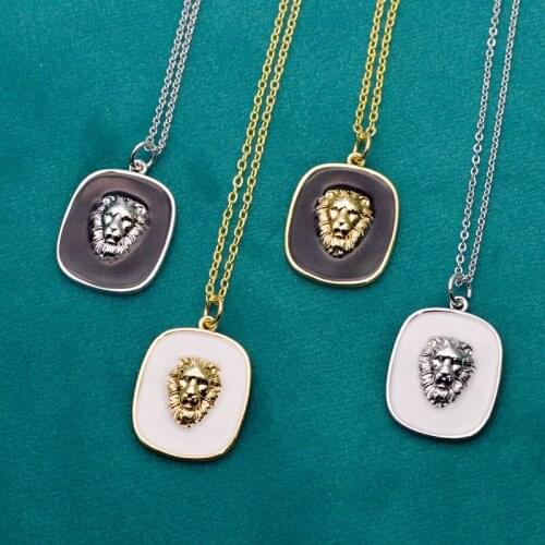 Fashion Animal Lion Pattern Tags Pendants Enamel Charms Gold Silver Chain Necklace For Women Gift Jewelry 12pcs/lot