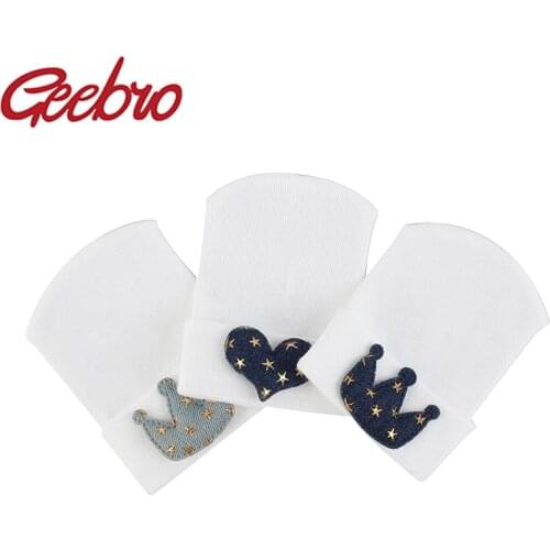 Geebro Newborn Baby Cute Crown Heart Hospital hats Girls Boys Soft Cotton Knit Beanies Solid Color Hat For Kids Children Gifts