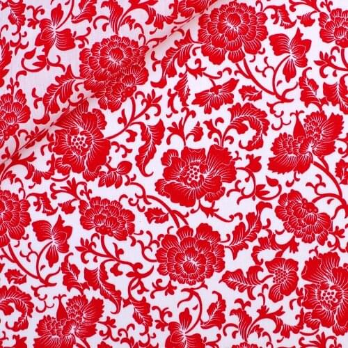 Printed Cotton Poplin Fabric, Red flower, clothing,bedding,hadmaking, 50cmx140cm