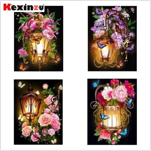Kexinzu Full Square/Round 5D Diy Diamond Painting Cross Stitch "Flower lantern" Diamond 3D Embroidery Mosaic Home Decor Gift