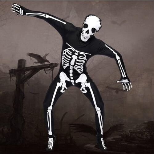 Halloween Cosplay Costumes Men Human Skeleton Cosplay Costumes Scary Black And White Jumpsuit Costumes Set