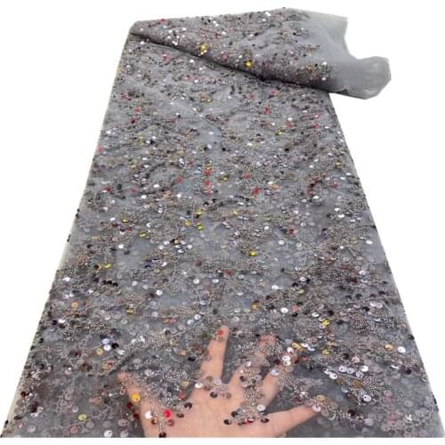 SJ Lace African Lace Fabrics 2021 High Quality Lace Sequins Beads French Net Lace Tulle Mesh Fabric Nigerian Lace Fabric r5-61