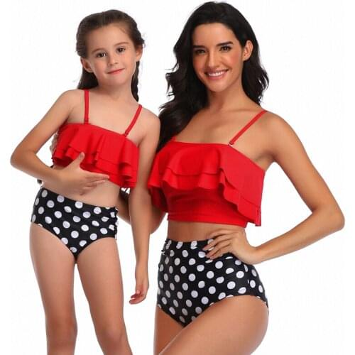 Family Look High-Waist Mom Baby Bikini Beachwear Polka Dot Swimsuits Tank Mother Daughter Matching Swimwear Mommy and Me Clothes