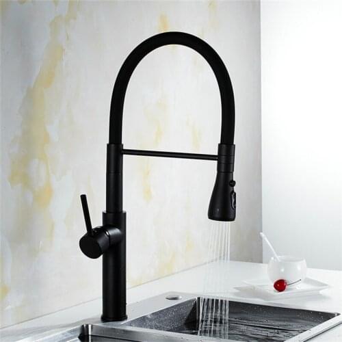Brass Kitchen Sink Faucets Silica gel Pull Down Sprayer Nozzle Kitchen Mixer Tap Single Handle Hot and Cold Sink Crane Tap Black