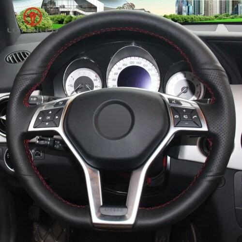 LQTENLEO Black Genuine Leather Car Steering Wheel Cover for Mercedes Benz A-Class CLA-Class C-Class CLS-Class CLS350 SLK-Class
