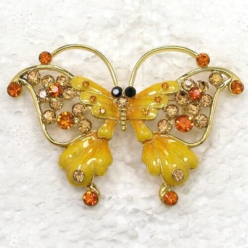 Fashion Brooch Rhinestone Enamel Butterfly Pin brooches C2002 G2