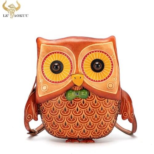 Fashion Real Leather Brand Luxury Ladies Cute Small Purse and handbag Shoulder bag Women Designer female Phone Pouch Owl bag