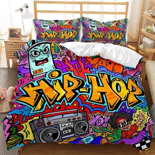 Fashion graffiti kids bedding set king queen double full twin single size bed linen set