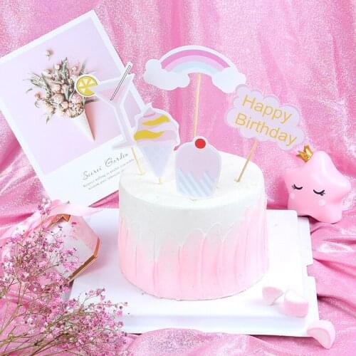 Cartoon Happy Birthday Cupcake Topper Cute Baby Shower Spacecraft Ice Cream Cake Topper For Kids Birthday Party Cake Decorations