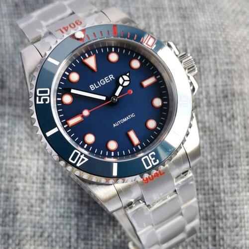 Miyota8215 Sapphire Mens Automatic Watch Blue Dial Luminous Oyster Band Ceramic Rotating Bezel Mechanical Wristwatch 40mm