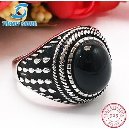 Silver 925 fine jewelry man rings men accessories turquoise gemstone natural black onyx agate wholesale TRENDY SILVER TCR8076