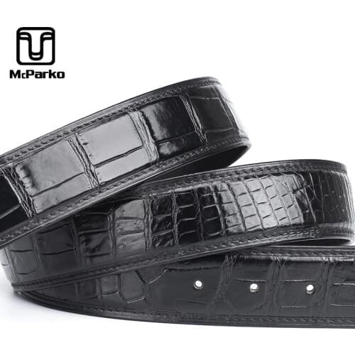 McParko crocodile belt genuine leather men belt 3.8 cm Precious alligator skin waist belt without buckle Luxury gift for male
