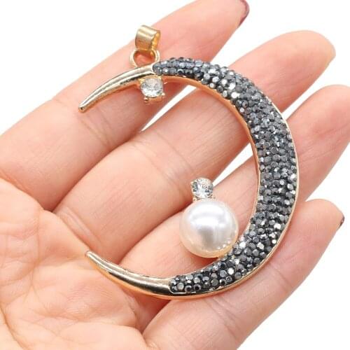 Natural Stone Alloy Turquoise Pearl Moon Pendant Handmade Crafts DIY Elegant Charm Necklace Earrings Jewelry Accessories Making