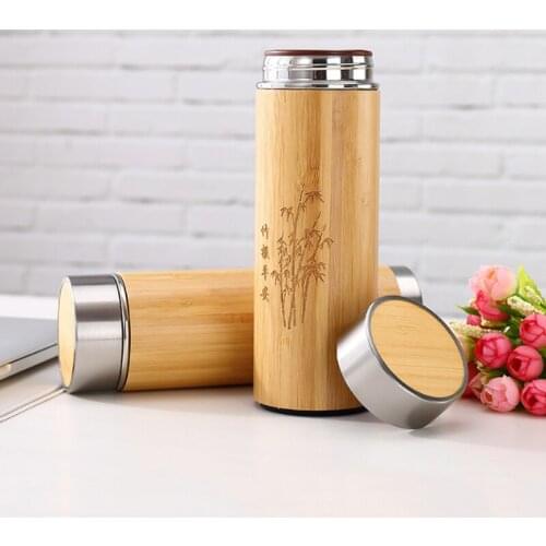 NHM 1 pcs 360ml Stainless steel insulated cup bamboo cup ceramic cup portable water cup