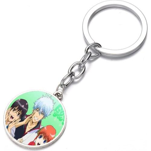 Japan anime Gntama Keychain Glass Dome Key Chain Bag Charm necklace Keyring Holder Kids boy girl Gift