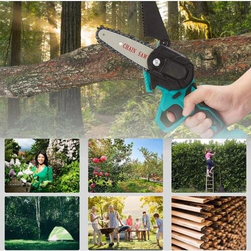 Portable Rechargeable Cordless Chainsaw for Wood Cutting Tree Pruning Electric Forest Garden Woodworking Chainsaw 4/6 Inch