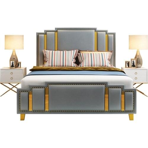 Postmodern light luxury bed leather bed leather bed wedding bed simple modern high-end atmosphere master bedroom double