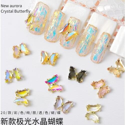 10Pcs Aurora Butterfly 3D Alloy Charms Holographic Alloy Jewelry Pendant Charms For Nails UV Gel Manicure Nail Supplies