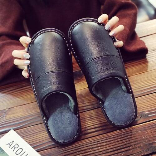 Men Women Slippers Winter Warm Solid Flip Flop Shoes Couple Home Fashion Leather Non-Slip Flat Indoor Casual House Slides