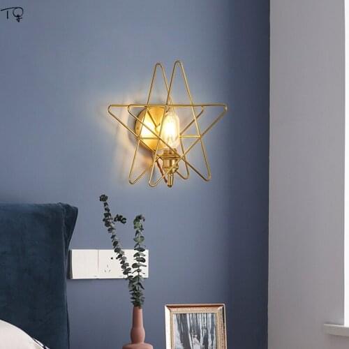 Nordic Brass Five-pointed Star Wall Lamp Creative Geometry Living Room Background Wall Saconces Bedroom Hallway Bathroom Aisle