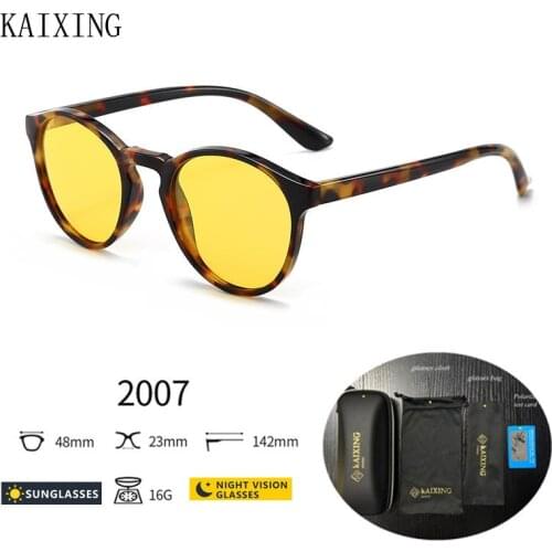 KAIXING Brand Night Vision Driving Glasses Women Anti-Glare Lens Yellow Polarized Sunglasses Men Round Driver Goggle with Box