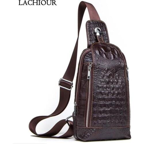 Fashion Men Crocodile Chest Bag new Genuine Leather bag male Sling waist pack Mens Travel Shoulder Crossbody Bag