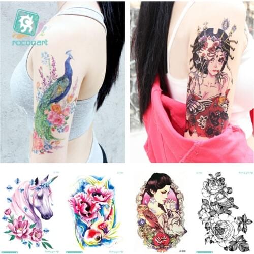 6Pcs Temporary Tattoo Sticker Beautiful Woman Sexy Arm Peacock Goldfish Women Body Art Flower Water Transfer Arm Tatoo