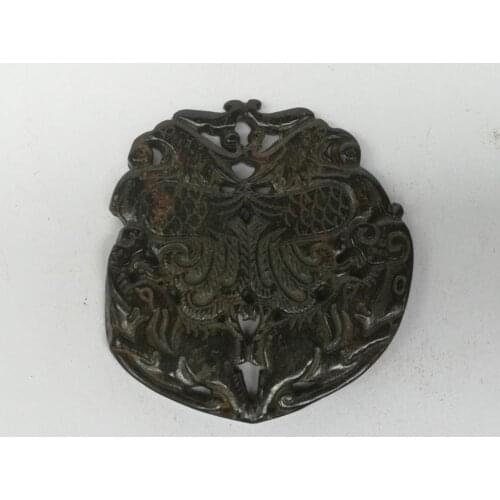 YIZHU CULTUER ART Old Chinese Hongshan Culture Black Magnet Jade Carving Phenix Elephant Pendant