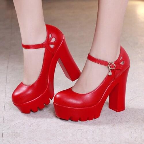 Big Size 33-42 43 Block Heels Shoes Women Pumps 2021 Spring Autumn Platform Shoes Ladies High Heels Office Work Shoe White Red