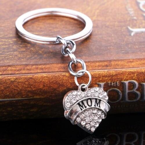 36PC Mom Clear Crystal Rhinestone Heart Charm Pendant Keychains Keyrings Family Mom Mommy Mama Mother Thanksgiving Gifts Jewelry
