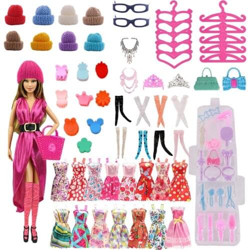 66 PCS/Set Doll Accessories Combination Shoes Bags Party Dresses Necklaces Hair Clips Crowns Color Shipped Randomly For Barbies