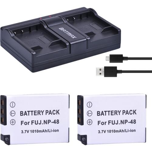 2Pcs 3.7V 1010mAh NP-48 NP48 NP 48 Battery + USB Dual Charger for Fujifilm NP-48, FNP48, BC-48 Fujifilm XQ1, XQ2 Digital Cameras