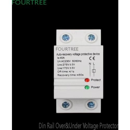 AC220V 2P Din Rail Self Recovery Automatic Reconnect Over & Under Voltage Lightening Protection Protector Relay Circuit Breaker