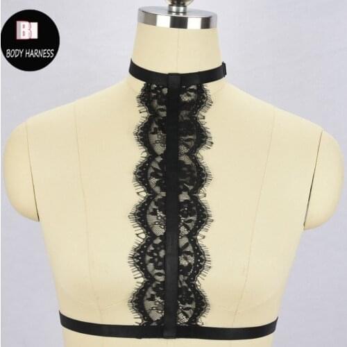 Black lace choker harness - lingerie -body harness-lace cage bra-sexy lingerie-bondage lingerie-body harness bra