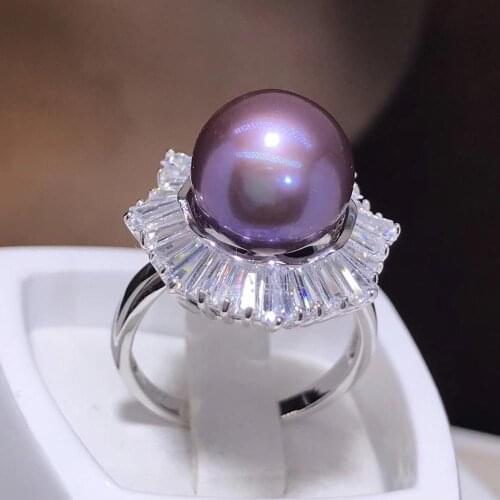 D513 Pearl Ring Fine Jewelry 925 Sterling Silver Round 11-12mm Nature Fresh Water Purple Pearls Rings for Women Presents