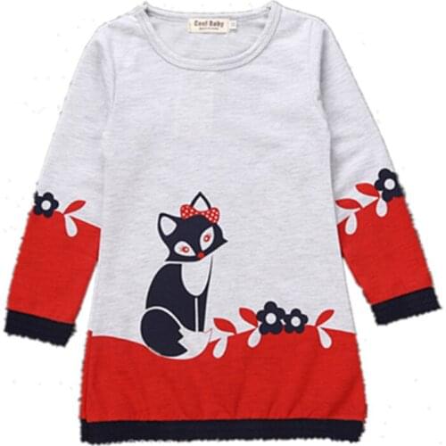 Qunq Girls Dress Long Sleeve Cartoon Fox Kids Clothes for Girls Spring Fall Casual Children T-shirt Princess Dresses 2020 New