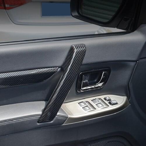 For Mitsubishi Pajero V80 2007-2019 Carbon Style Side Door Interior Armrest Handrail Frame Cover Trim Car Styling