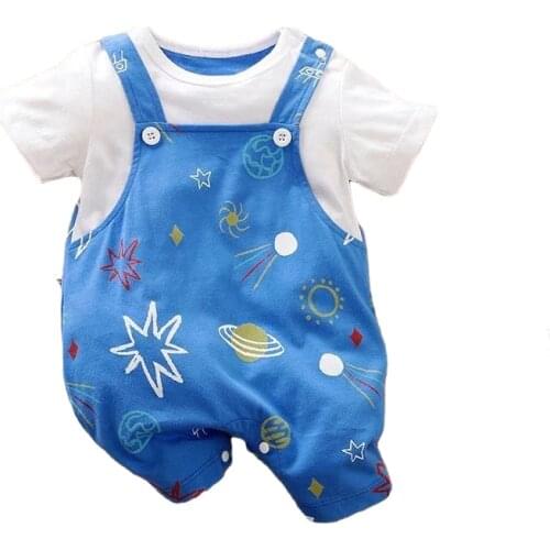 Summer Toddler Infant Clothing Baby Girls Boys Clothes Sets Print T Shirt Strap Shorts 2pcs/Set Kids Children Costume Suits 0-2Y