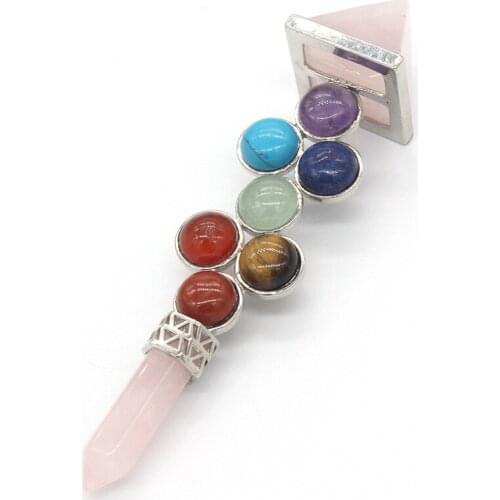 FYSL Silver Plated Rose Pink Quartz Pyramid Pendant with Many Small Stone Beads Healing Chakra Jewelry