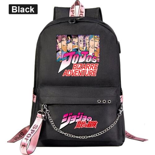 New JoJos Wonderful Adventure Prints Boys Girls Kids School bag Women USB Chain Backpack Canvas Men Bagpack Packsack Bookbag