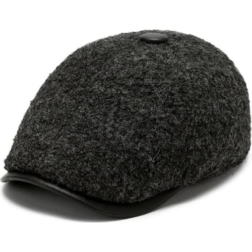 HT3741 Winter Cap Beret Hat Lamb Wool Earflap Cap Thick Warm Berets for Men Octagonal Newsboy Cap Vintage Dad Hat Beret Cap Men